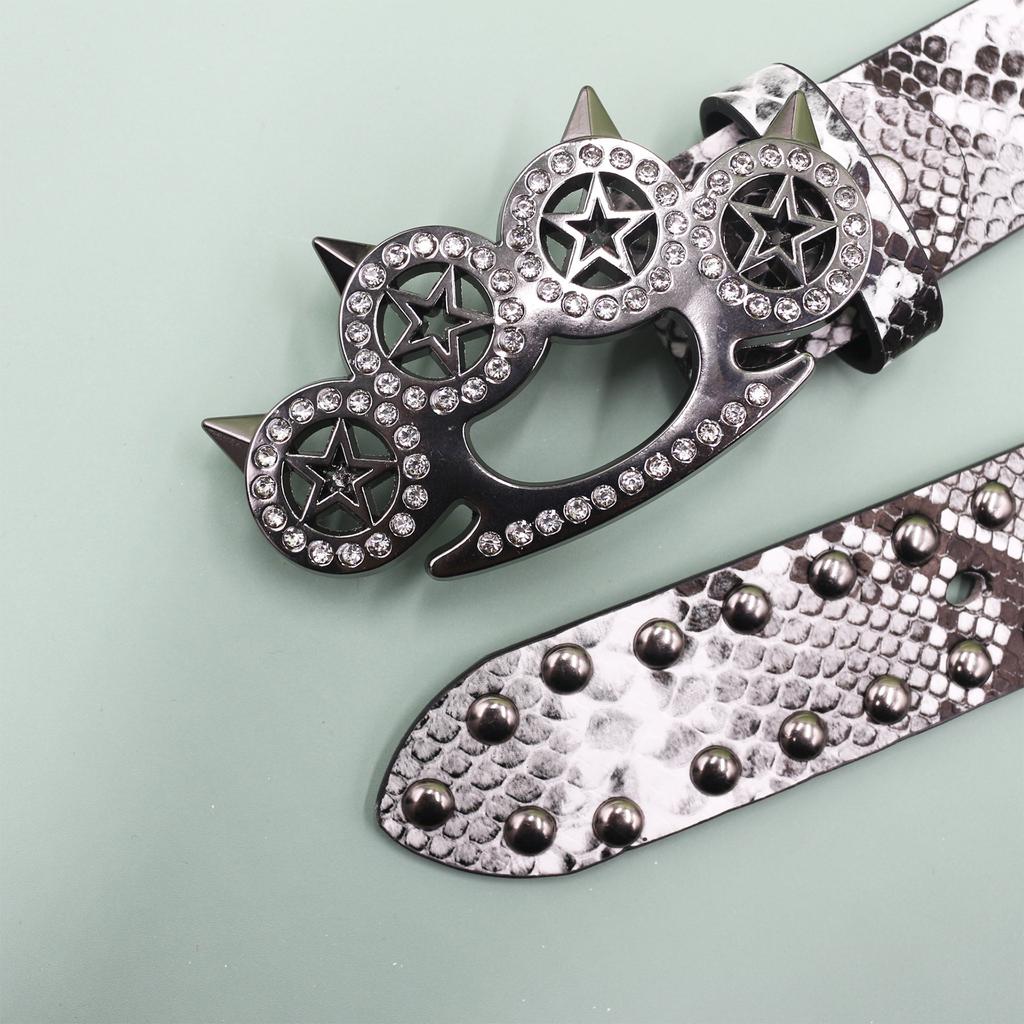 Ремень с пряжкой в виде тигриного когтя со стразами, заклепки, панк-декор, женский ремень Abi, декоративный ремень с питоновым узором