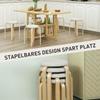 Padded Stool 4 Piece Set Stackable Lacquered Surface Wooden Legs Cream White