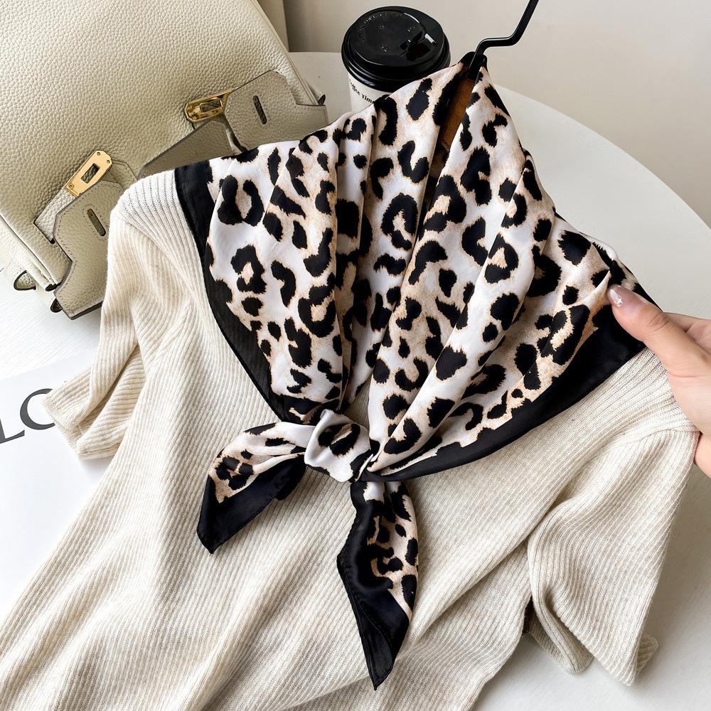 Soft Silk Square Scarf Floral Print Neckerchief Shawl Luxury Headband Scarf  Headwear Accessory