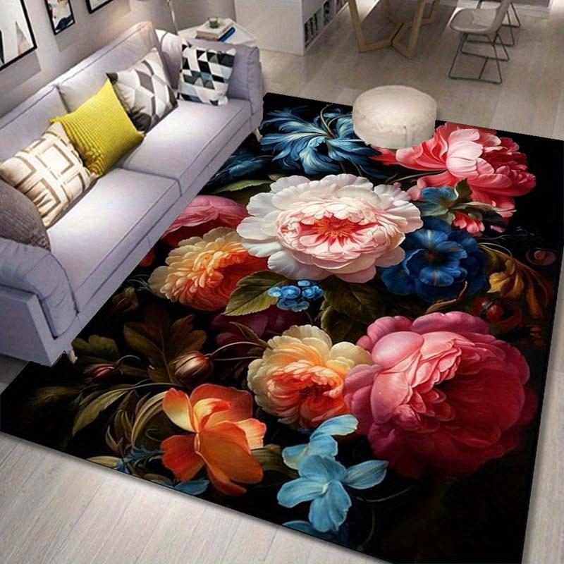 Floral Paradise Rug: Luxurious Blooms for Elegant Living Rooms - Enhance Your Space with Nature's Beauty Skid resistant carpet