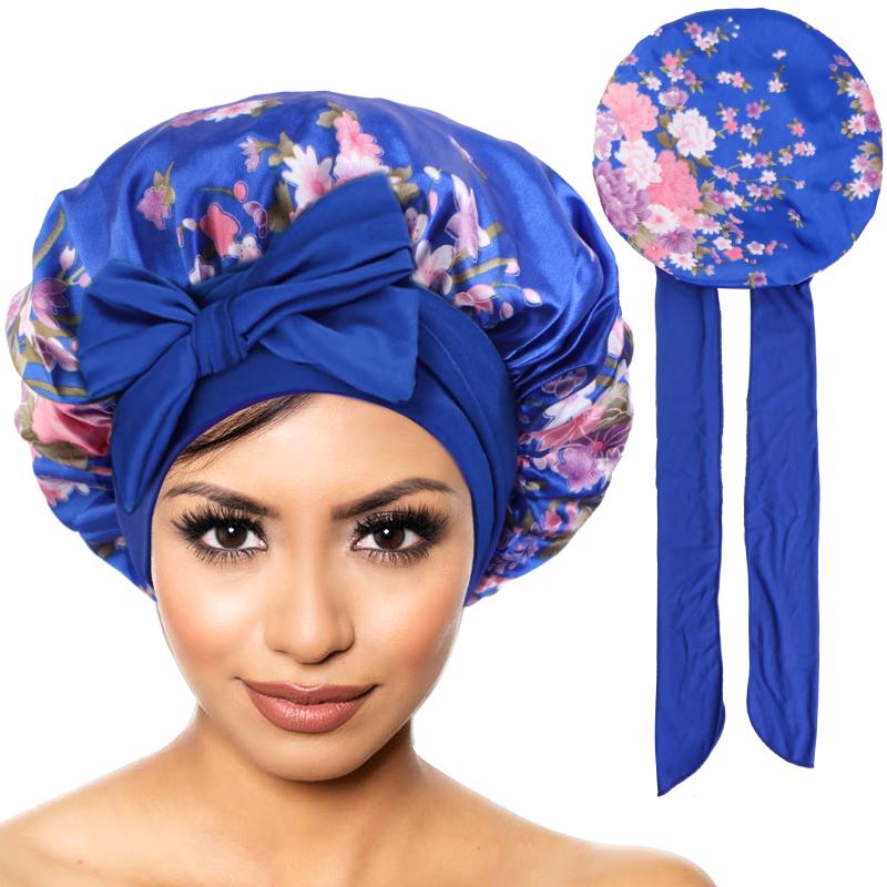 New Satin Bonnet for Sleeping Curly Hair Cover Sleep Cap Silky Night Caps for Women Large Silky Sleep Bonnet with Tie