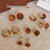 Amber-Colored French-Inspired Minimalist Retro Stud Earrings