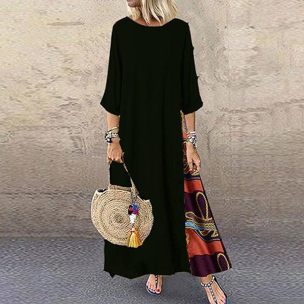 Plus Size Women’s Fashion Casual Loose Dress Big Swing Half Sleeve Long Dress Floral Holiday Maxi Dress Vestidos Longos Robe