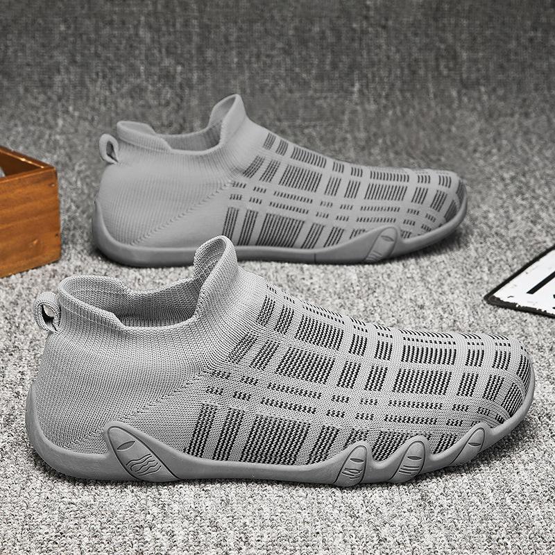 Дышащая мужская повседневная обувь, легкая мужская обувь для ходьбы на открытом воздухе, нескользящие трикотажные мужские кроссовки, туфли на плоской подошве, вулканизированная обувь