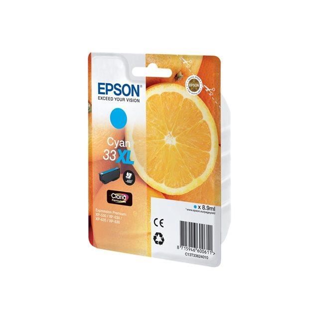 Cartouche Epson - Claria Premium 33XL Cyan - Série Orange - Encre pour des textes nets et des photos éclatantes