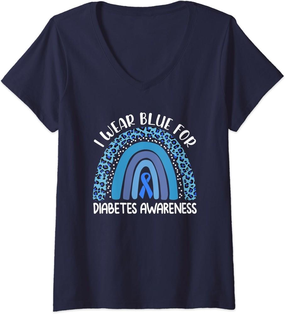 I Wear Blue For Diabetes Awareness Support Rainbow Ladies' V-Neck Tshirt Unisex T-Shirt