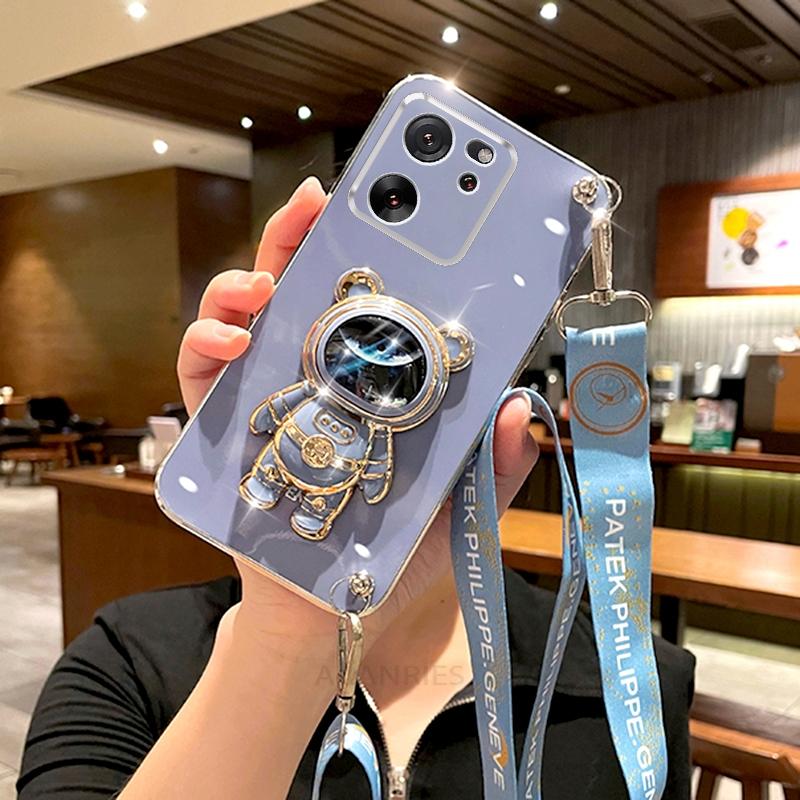 Чехол-подставка Mi13t Crossbody Lanyard с покрытием для Xiaomi Mi 13t Pro 13 12 11 Lite 12t 11t 10t Astronaut Silicone Stand Cover Mi13tpro