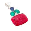 Kashmir Red Ruby, Emerald Gemstone 925 Sterling Silver Jewelry Pendant 2.17" AH-5193