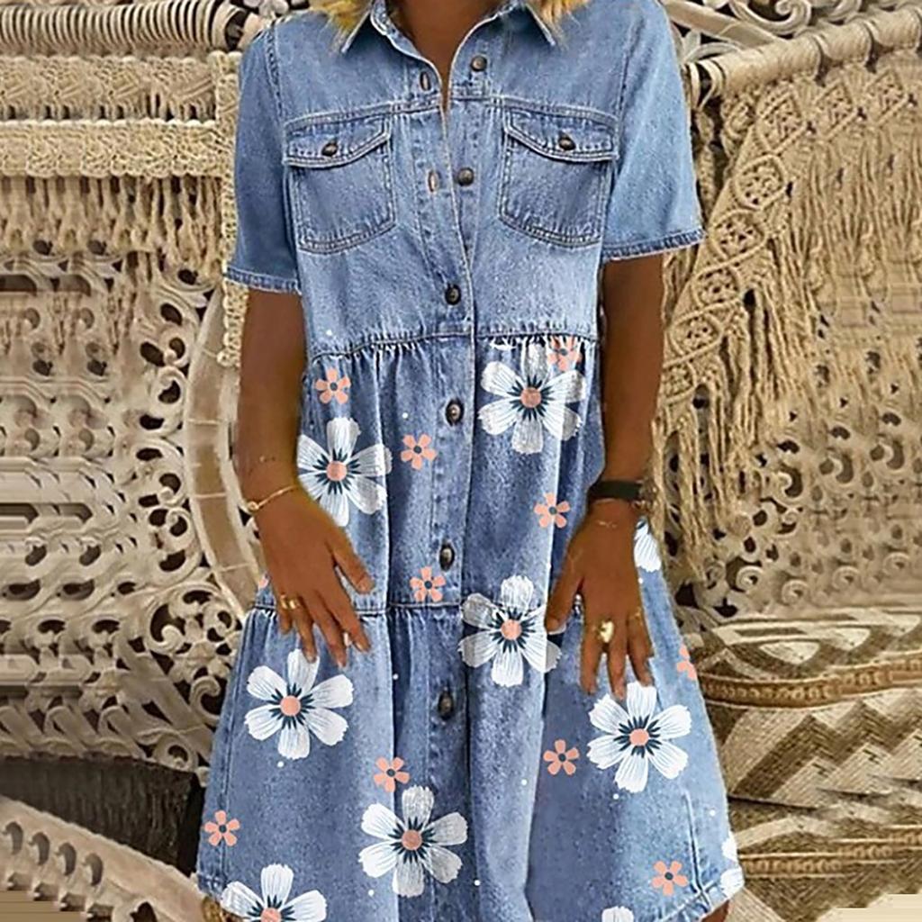 Women's Summer Fashion Casual Splicing Multi-button Multi-pocket Denim Skirt