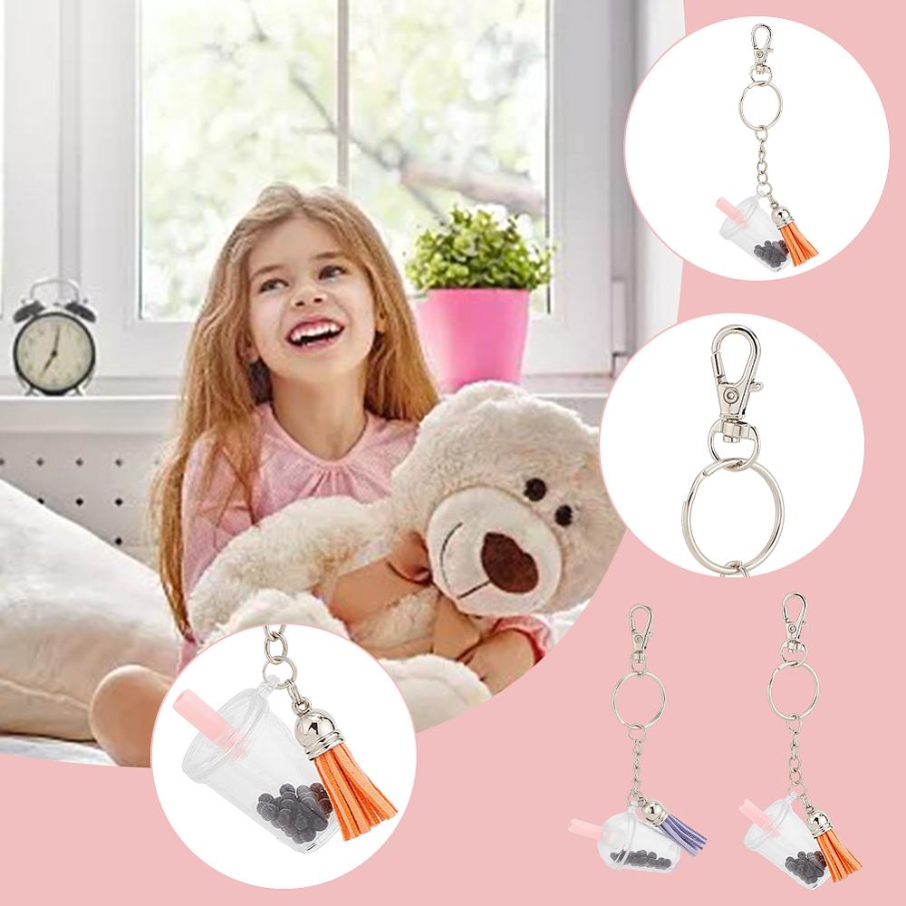 1set DIY Blank Coke Cup Keychain Making Kit Including Plastic Pendants Acrylic Beads Iron Split Rings & Split Key Rings