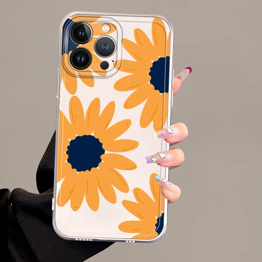 Чехол для iPhone 17 Pro Max XR 12 Mini 16 Air XS Max 7 8 13 Pro 14 Plus 15 11 Мягкий чехол для телефона Минималистичный Подсолнух