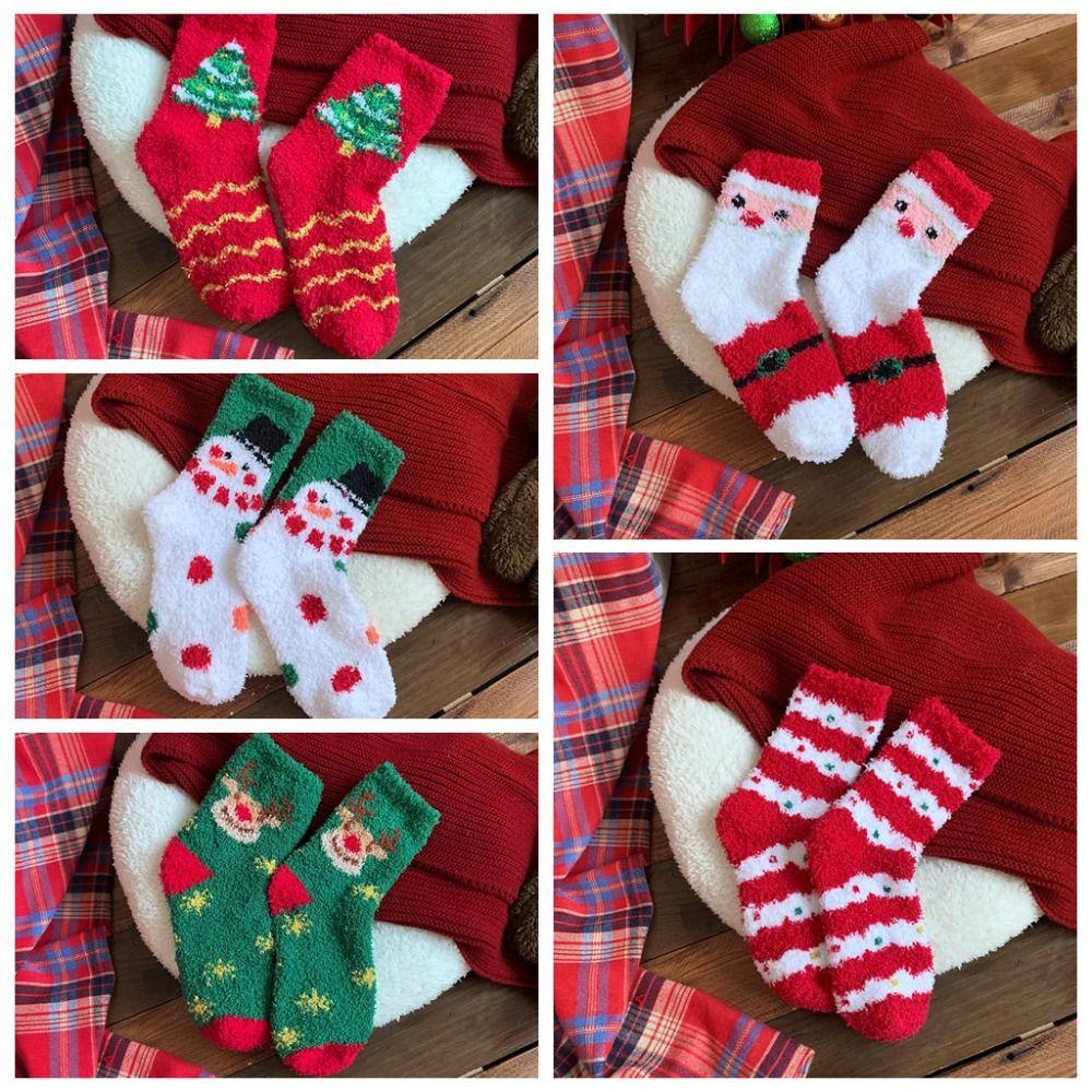 5Pairs Plush Christmas Fleece Socks Cartoon Winter Floor Socks Soft Sleeping Socks Women  Women