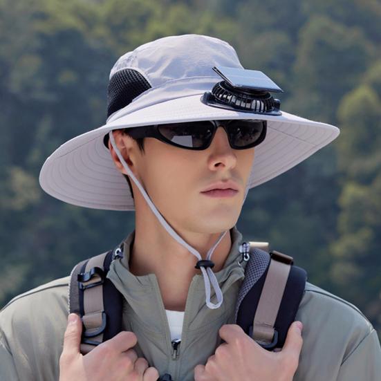 Fan Hat Wide-Brimmed Outdoor Hat with Fan Design Breathable Mesh 3 Gear Adjustable Speed Hiking Cycling Fishing Hat