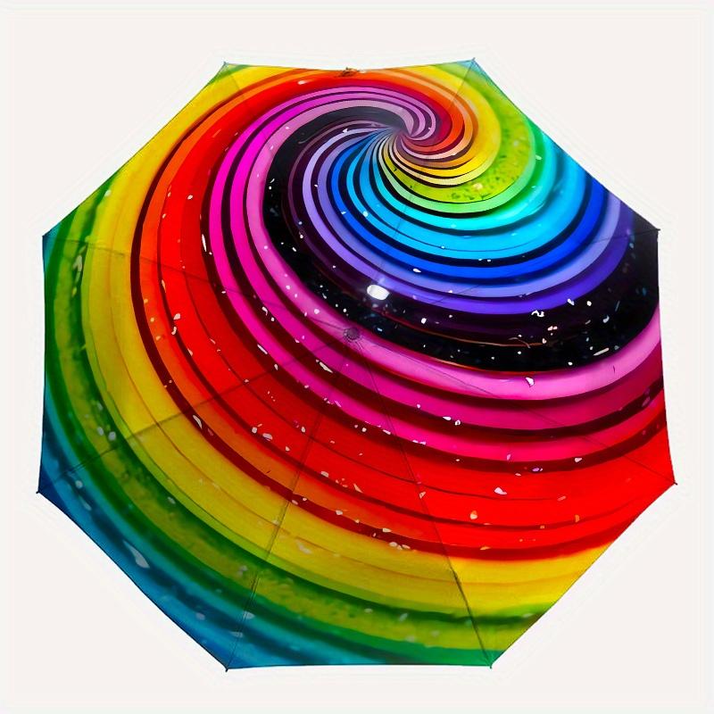 Rainbow Sphere Automatic Folding Umbrella 8 Ribs, Durable Iron Frame, Bright Color Pattern Compact Travel Umbrella, Suitable for Outdoor, B