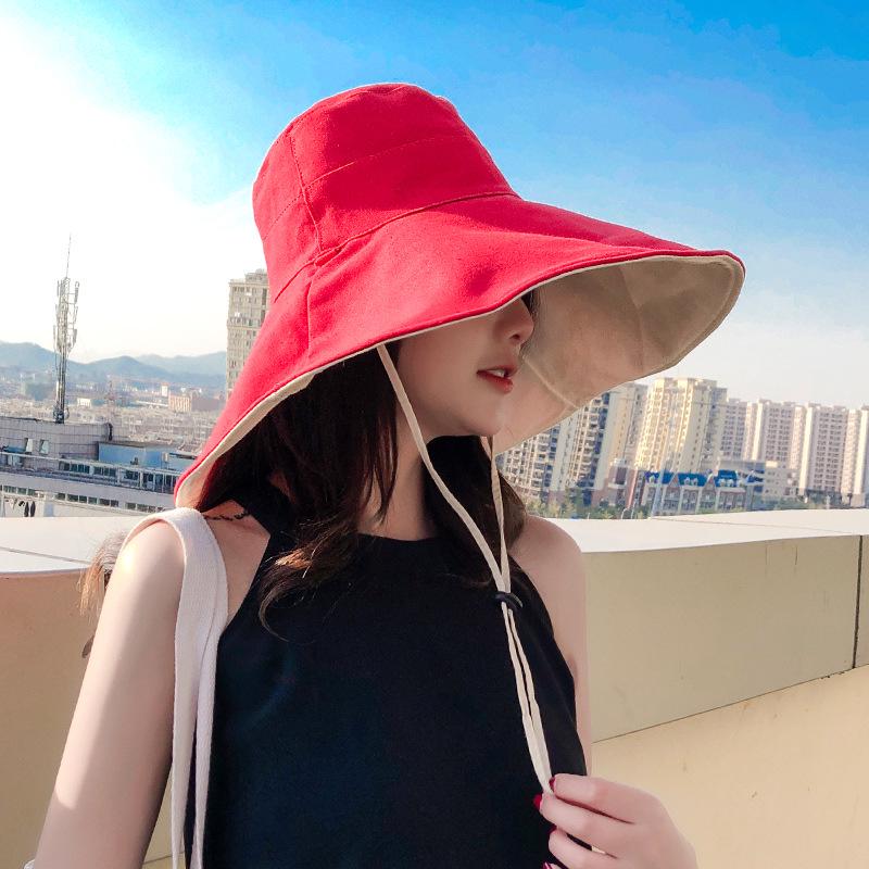 Summer Korean-style versatile travel sun hat, UV protection, wide-brimmed women's hat, Japanese-style double-sided fisherman hat for women