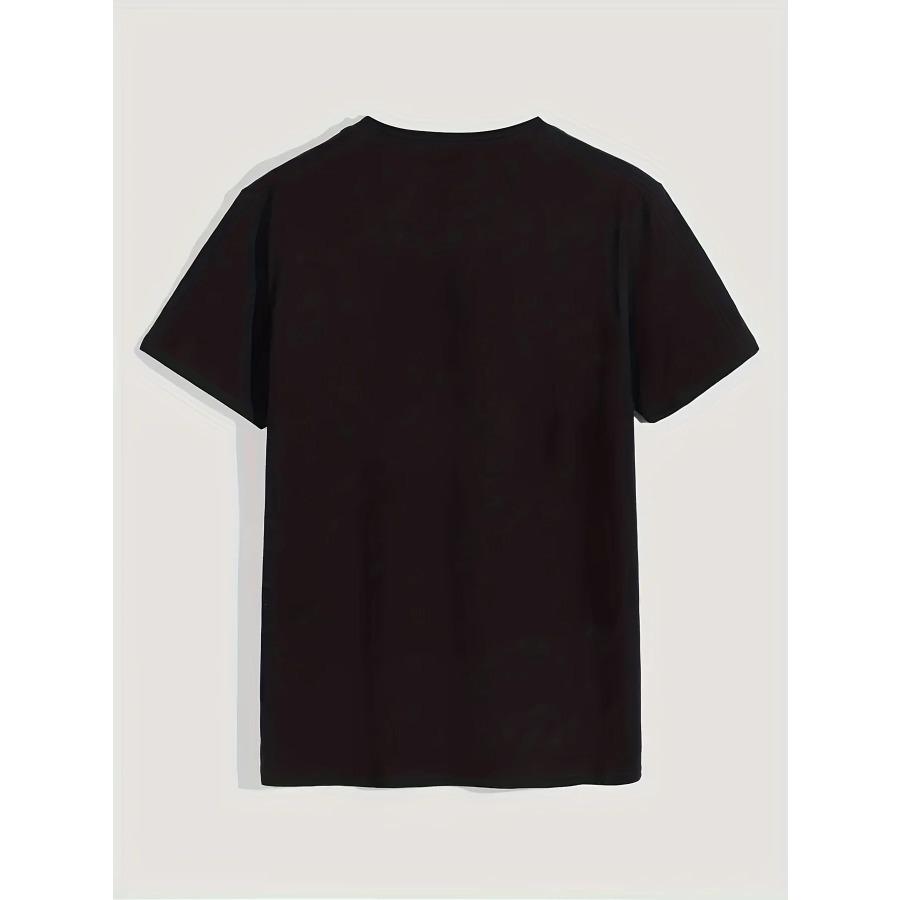 Мужская летняя повседневная футболка свободного размера из 100% хлопка с черным принтом, круглым вырезом и коротким рукавом