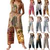 Women's Fashion Casual Loose Back Straps Wide Leg Vintage Printed Jumpsuit