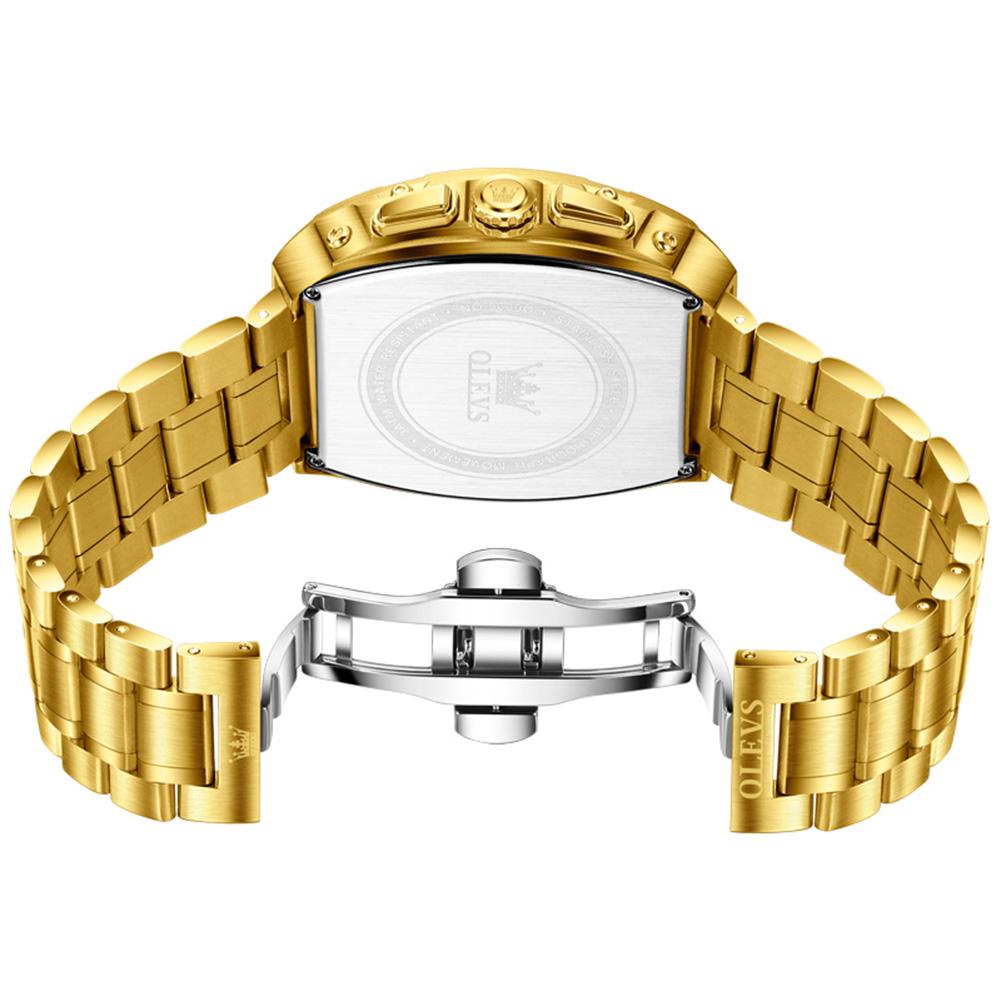 Tonneau Chronograph Men's Watches 30m Waterproof Quartz Original Wristwatch Stainless Steel Luminous Watch