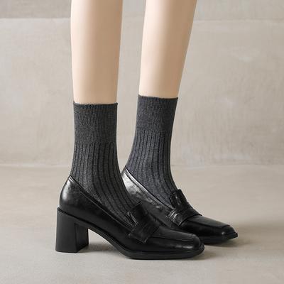 Мода 2025 Новые Весенние Женские Туфли из Овчины, Женская Обувь с Квадратным Носком и Массивным Каблуком, Женские Лоферы на Высоком Каблуке, Женская Обувь из Натуральной Кожи