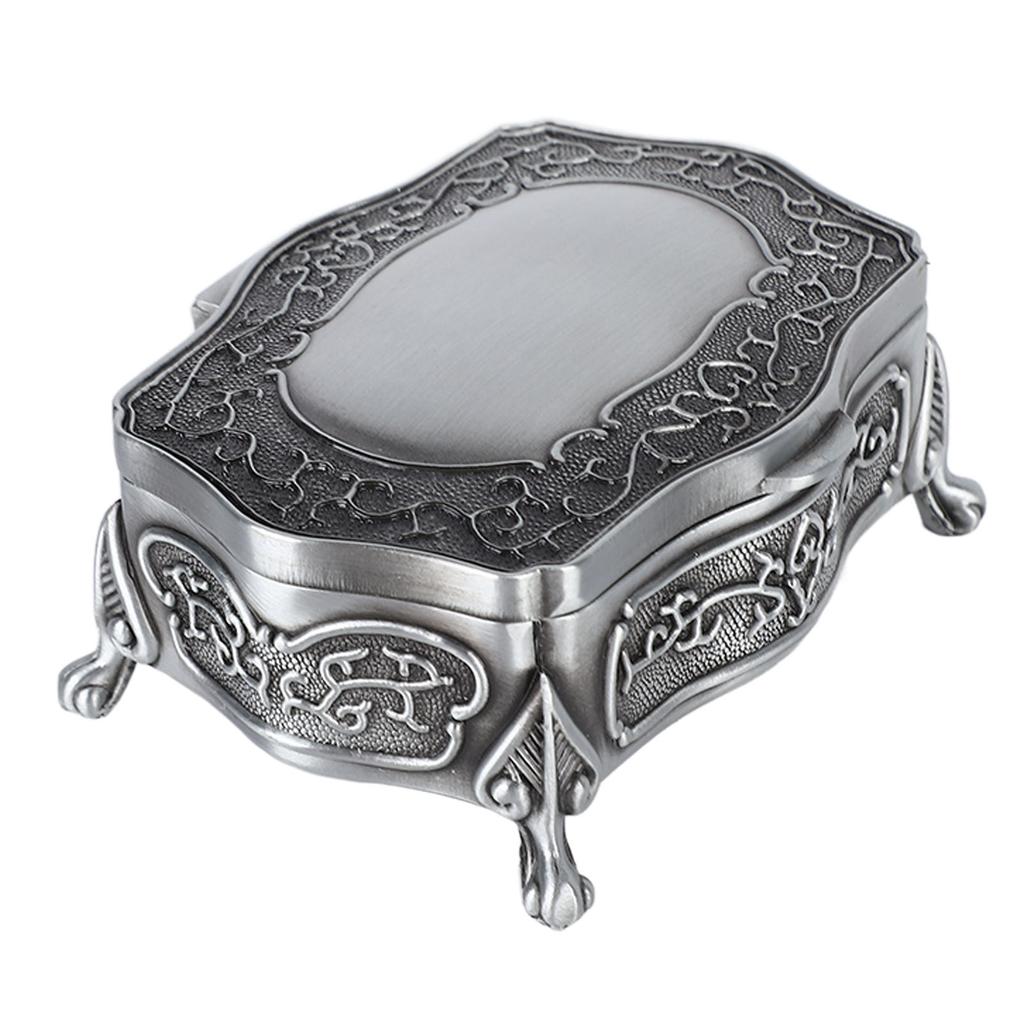 Metal Jewelry Box Engraving Pattern Exquisite Vintage Trinket Box with Soft Velvet Inner for Rings
