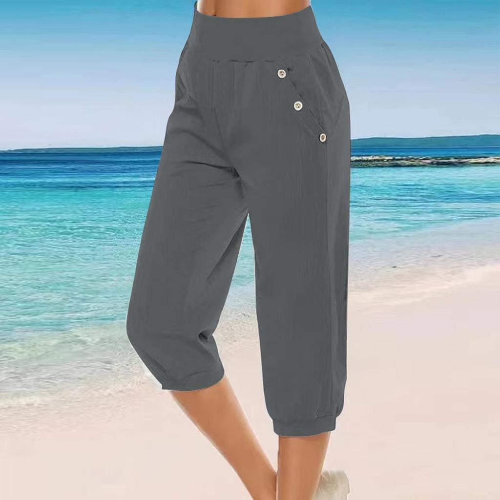 Женские однотонные повседневные брюки из хлопка и конопли, тонкие дышащие брюки с высокой талией и корсетом, 7 очков