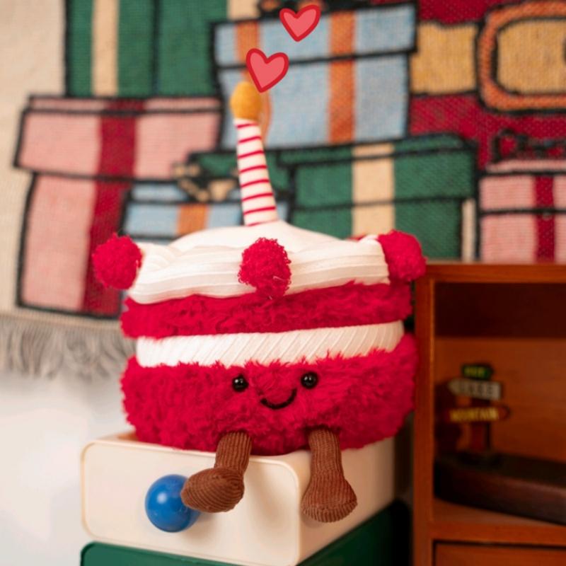 Милый красный торт плюшевая игрушка мультфильм имитация десерт торт мягкая кукла праздничный торт украшение комнаты детские подарки