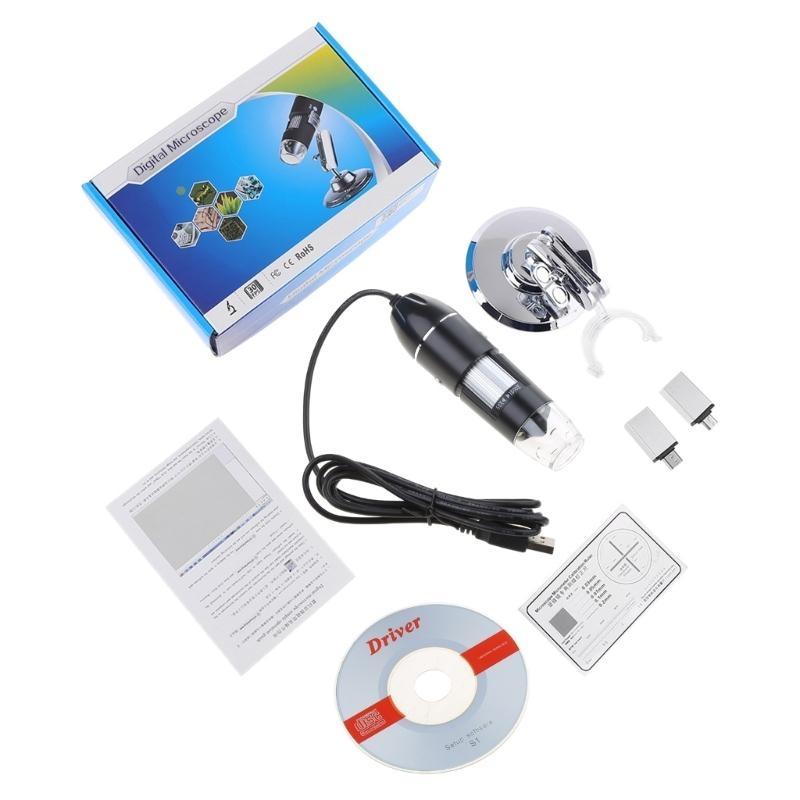 652F Digital Camera Microscope 1600X Magnification for Androids PC Type-C Micro-USB Cell Phones USB Magnifier Built in 8 LED