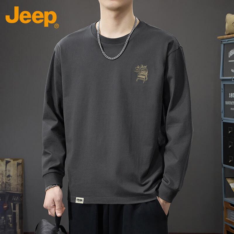 Jeep Men's Embroidered Round Neck Long-Sleeve T-Shirt