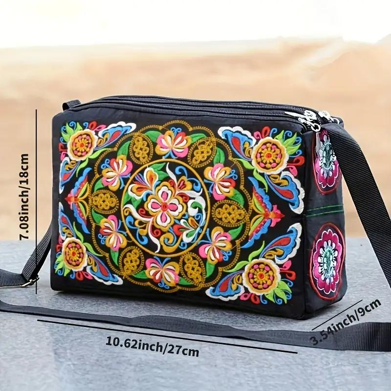 Embroidered Crossbody Bag, Women's Canvas Shoulder Bag, Stylish Travel Crossbody Bag, Women's Purses