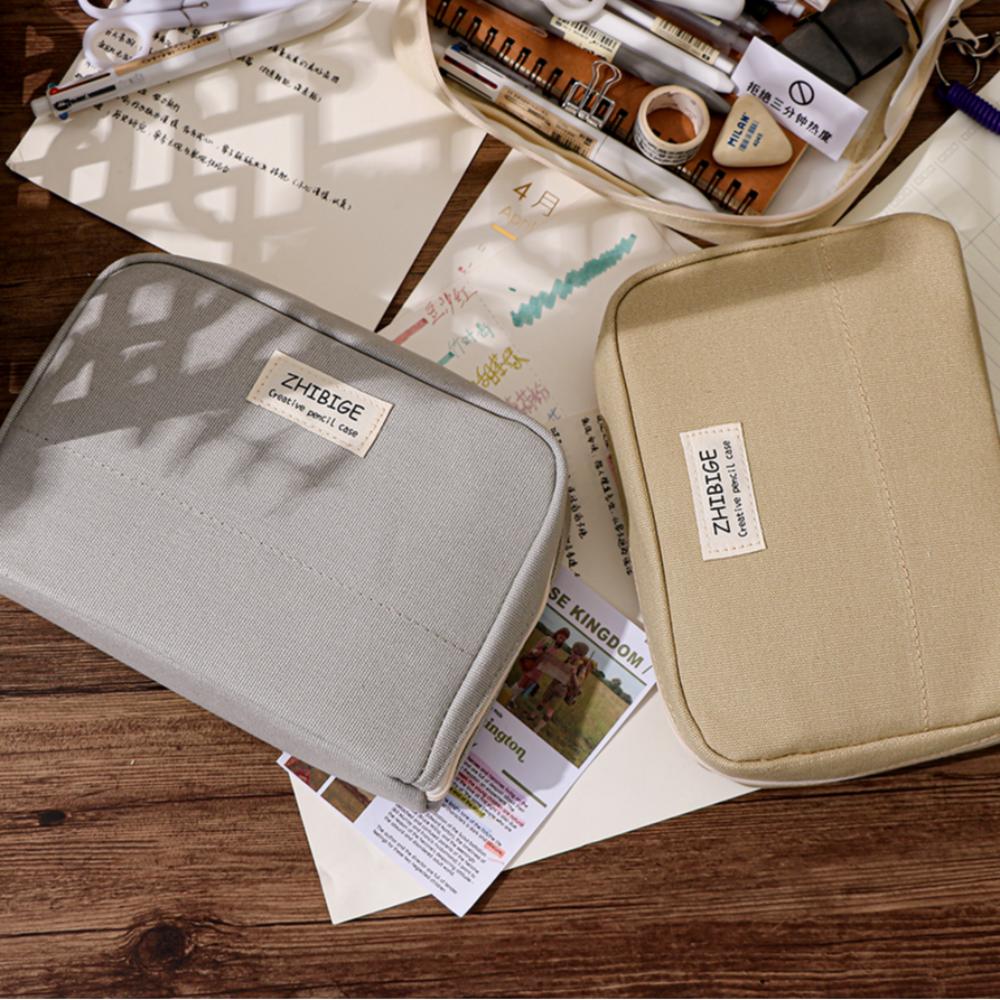 Multi-functional Pen Bag Canvas Stationery Storage Pouch Portable Pencil Case Student Gift