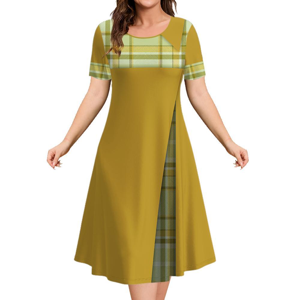 Женские платья с принтом в клетку 3D, топы с короткими рукавами, повседневная мода, свободная юбка, летние женские платья больших размеров для отпуска, элегантные платья 2023 года