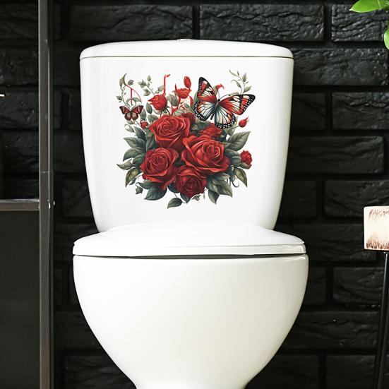 Наклейка на унитаз, съемная водонепроницаемая крышка из ПВХ для гостиной, ванной комнаты, настенное искусство, цветочная крышка для унитаза, День Святого Валентина