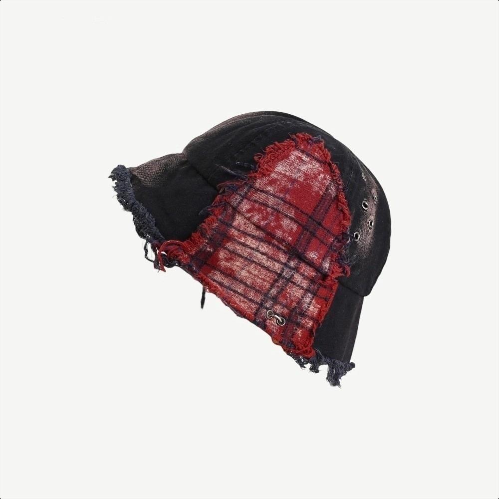Japanese Retro Fisherman Hat Patched Sun Protection Basin Cap Vintage Plaid Bucket Hat Unisex