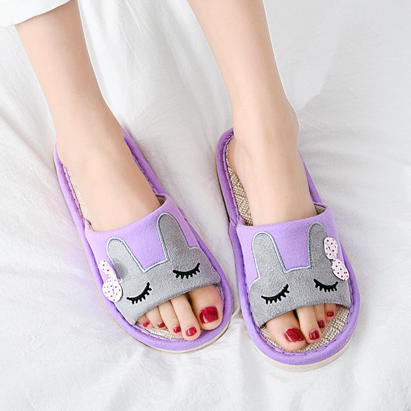 Four Seasons Women's Linen Slippers: Soft, Cartoon-patterned, Non-slip - Perfect for Indoor Use In Spring and Fall.