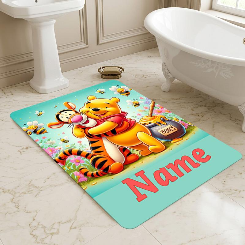 Personalized Name Winnie Pooh Living Room Non-Slip Area Rug Soft Carpet for Bedroom Kids Playroom Sofa Office Home Decor Doormat