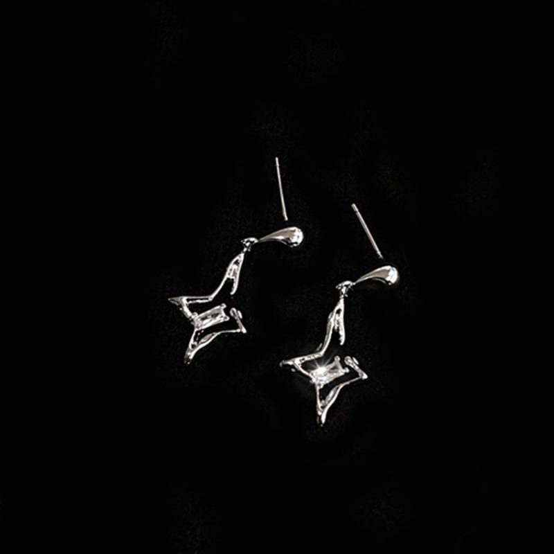 Необычные серьги в форме звезды с цирконием из металла для женской моды. Персонализированные и минималистичные серьги для темперамента.
