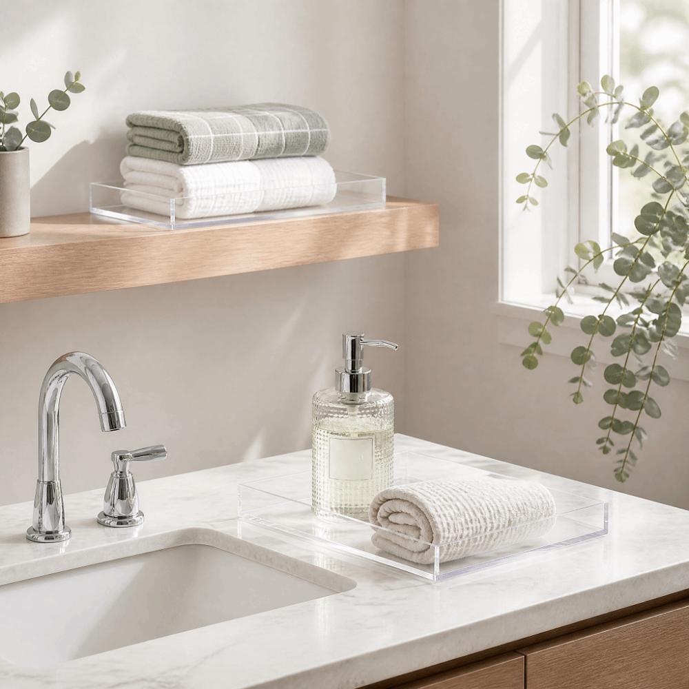 2 PCS Transparent Bathroom Tray Acrylic Acrylic Organizer Tray Practical Clear Vanity Tray Counter