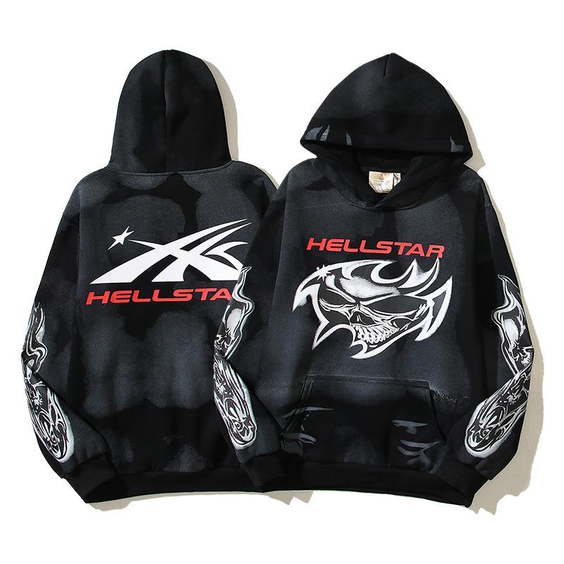 Ретро-худи Hellstars с ручной росписью в стиле граффити - Модный дизайн с эффектом облупившейся краски и окрашиванием в грязевые тона
