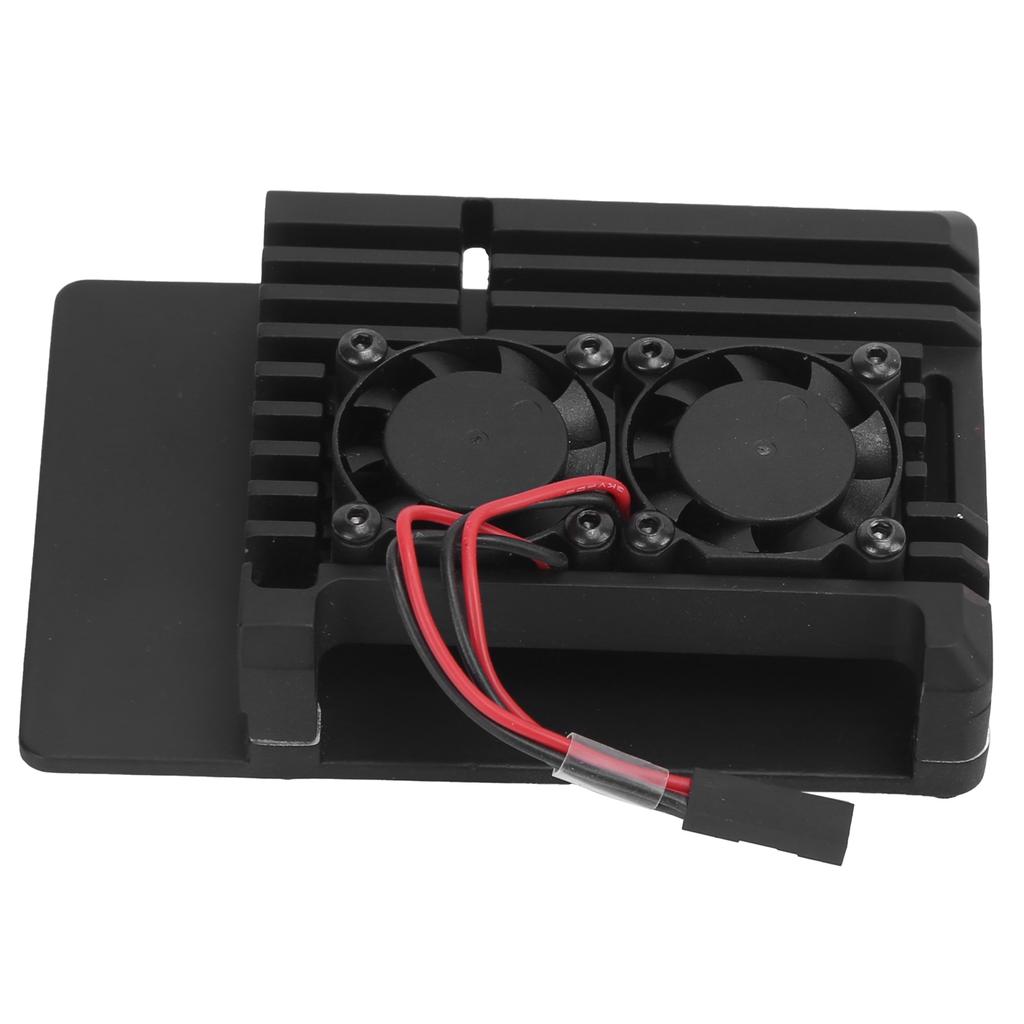 For Raspberry Pi 4B Shell Black Aluminum Alloy Case 85x56.5x20mm with Thermal Tape Dual Fans