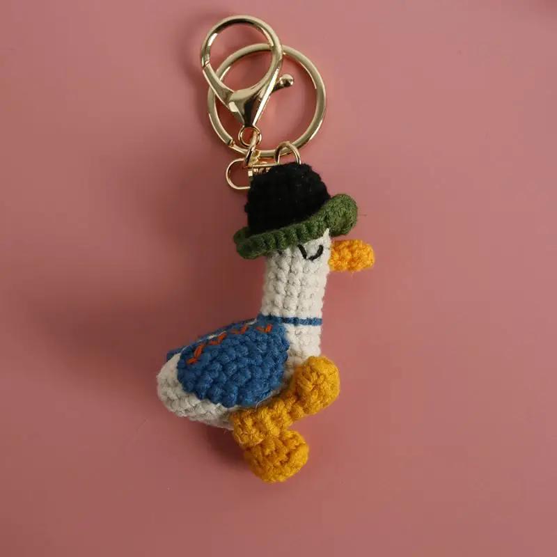 Cute Glasses Chick Crochet Keychains Knitting Cartoon Chick Doll Keyrings For Bag Pendant Knitted Funny Duck Keyrings Wholesale
