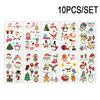 Рождественские светящиеся наклейки-татуировки, 10 листов, каждый лист около 10 5x6 см. Разнообразие забавных милых дизайнов со снежинками, рождественскими елками, Реи