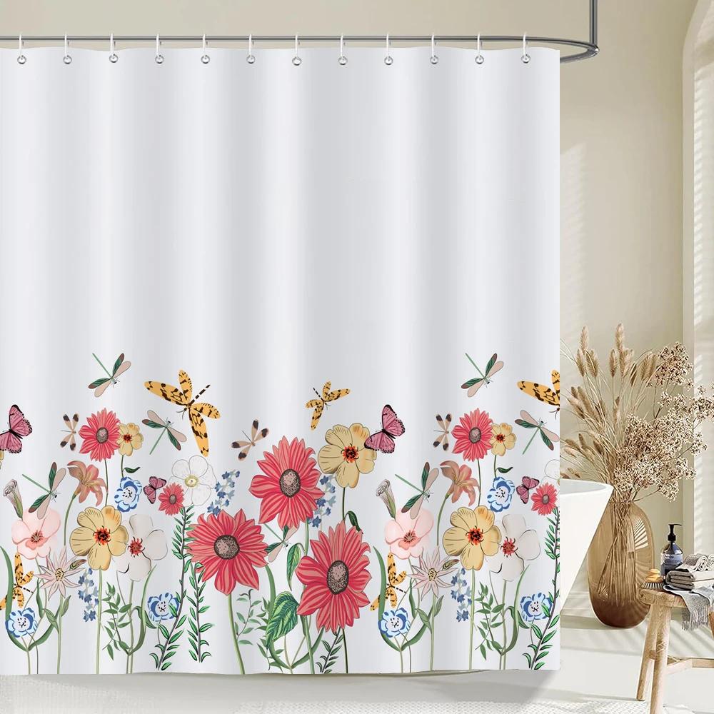 Акварельные Листья Цветочная Шторка для Душа 180 см * 180 см с Крючками, Водонепроницаемая Шторка для Душа, Шторки для Душа для Ванной