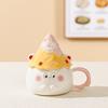 Cartoon Cute Cone Ceramic Cup with Lid High Appearance Set Sealed Mug Girl Office Drinking Cup Gift