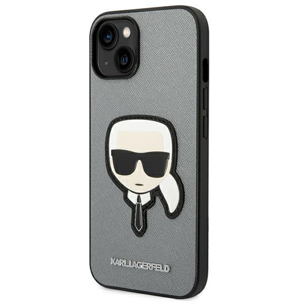 Etui do iPhone 14 Plus Karl Lagerfeld Saffiano Karl`s Head Srebrne