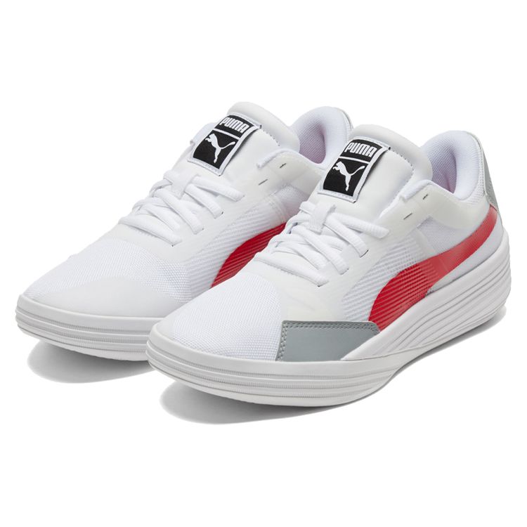 Puma Clyde All Pro Team Кроссовки с круглым носком на шнуровке, амортизирующие, нескользящие, износостойкие, низкие, для баскетбола, унисекс, белые/красные 195509-04
