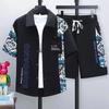 Summer Fashion Men Short Sleeve Shirt Suit Male Summer Casual Print Sports Shorts Two Piece Set Plus Size