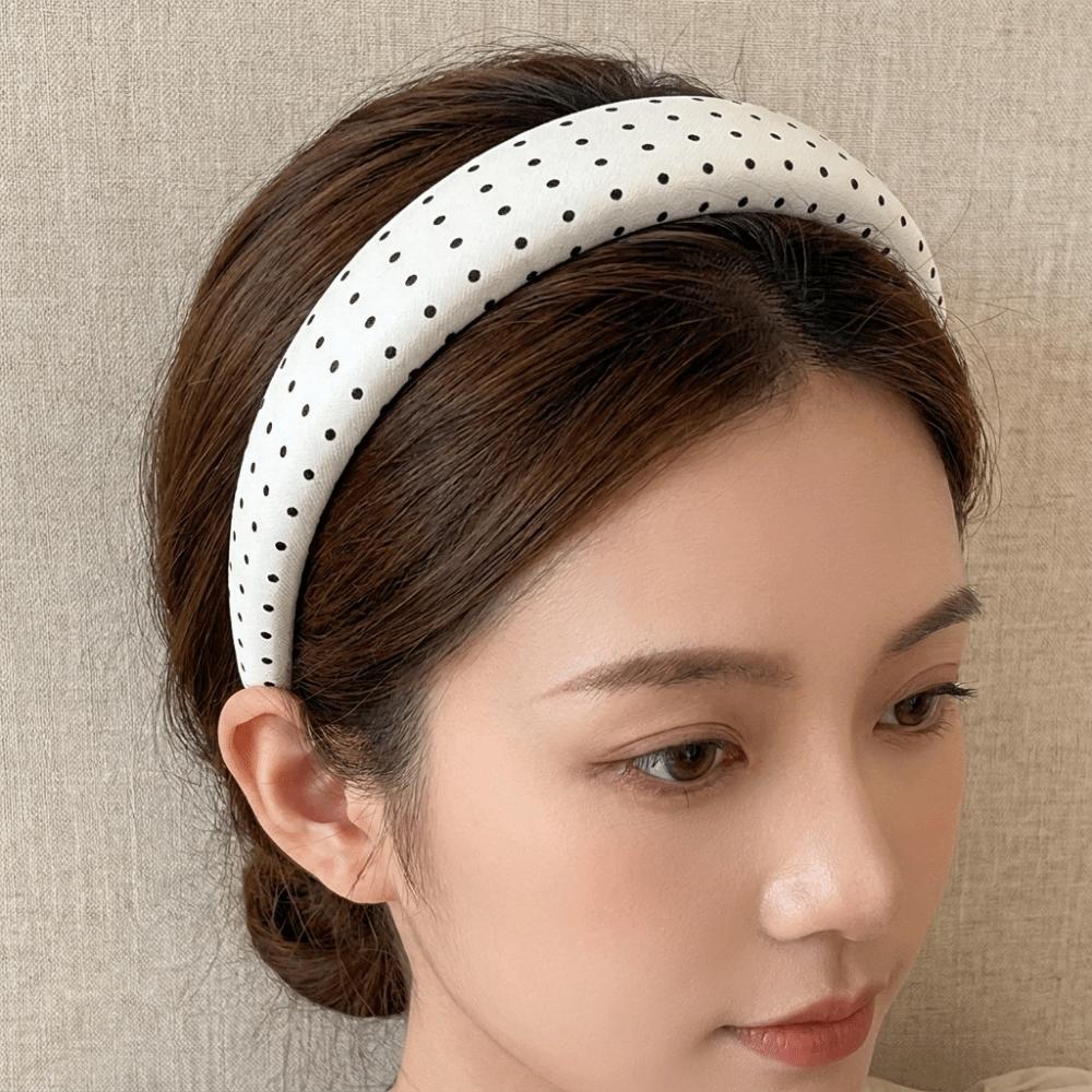 Non-Slip Wide Headband Black White Color Vintage Hair Hoop Headdress Polka Dot Headband Casual