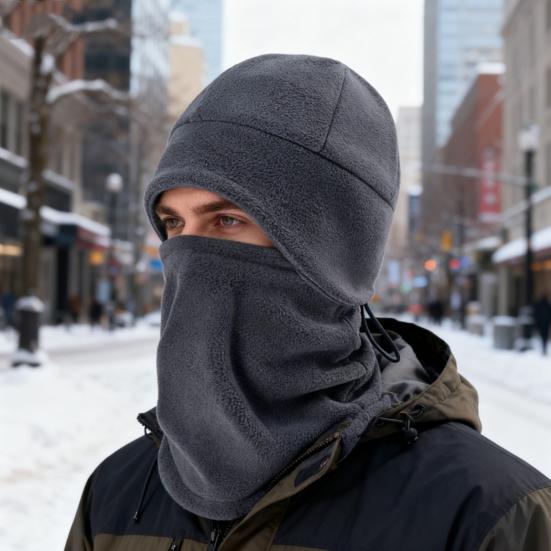 2Pcs/Set Unisex Cycling Cap Set Solid Color Double Layer Velvet Warm Hat Adjustable Drawstring Neck Gaiter Set