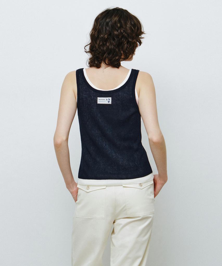 MONGDOL [Set] Layered Ribbed Knit Sleeveless Navy Mdkt117Navy