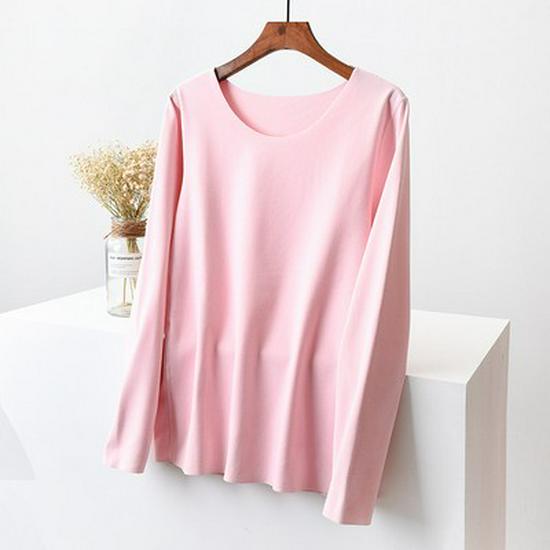 Женская немецкая бархатная терморубашка с длинным рукавом и зауженным кроем — бесшовная, с круглым вырезом, с утолщенным бархатом для осени и зимы